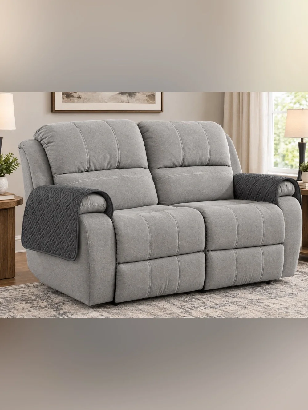 Quilted Brown Sofa Armrest Cover Protector, Universal Fit, Wash